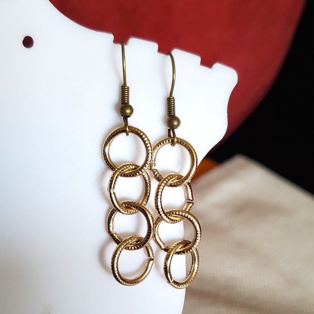 Bronze Hook Gold Layered Loop Dangle Earrings NWT